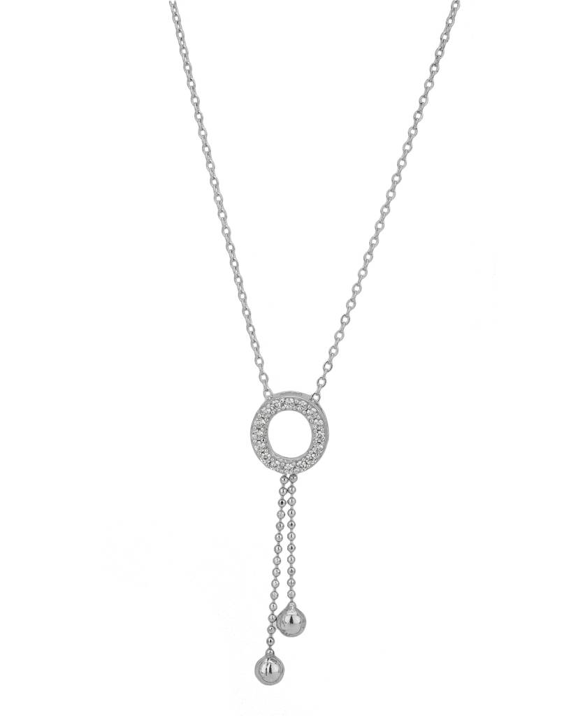 Carlton London Rhoduim Plated Silver-Toned Cz Studded Pendant With Chain : FJN2300
