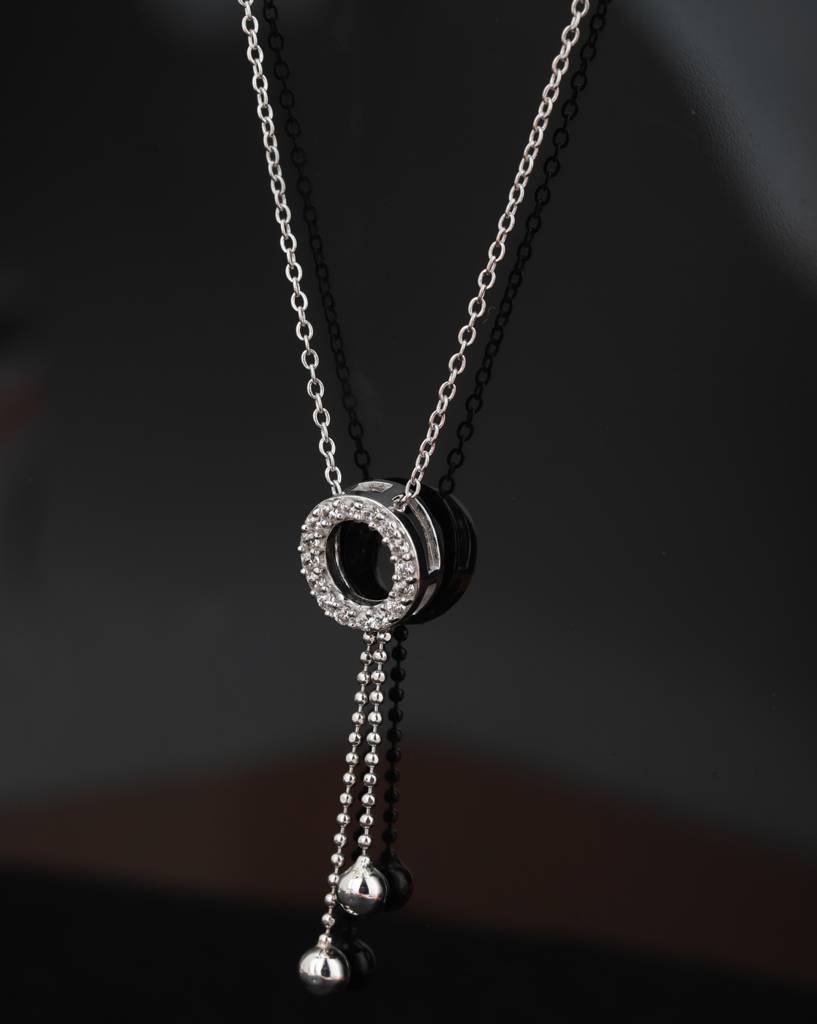 Carlton London Rhoduim Plated Silver-Toned Cz Studded Pendant With Chain : FJN2300