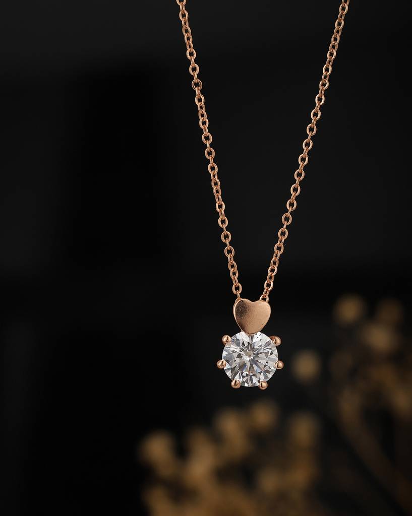 Rose Gold-Plated Cz Studded Necklace : FJN2304