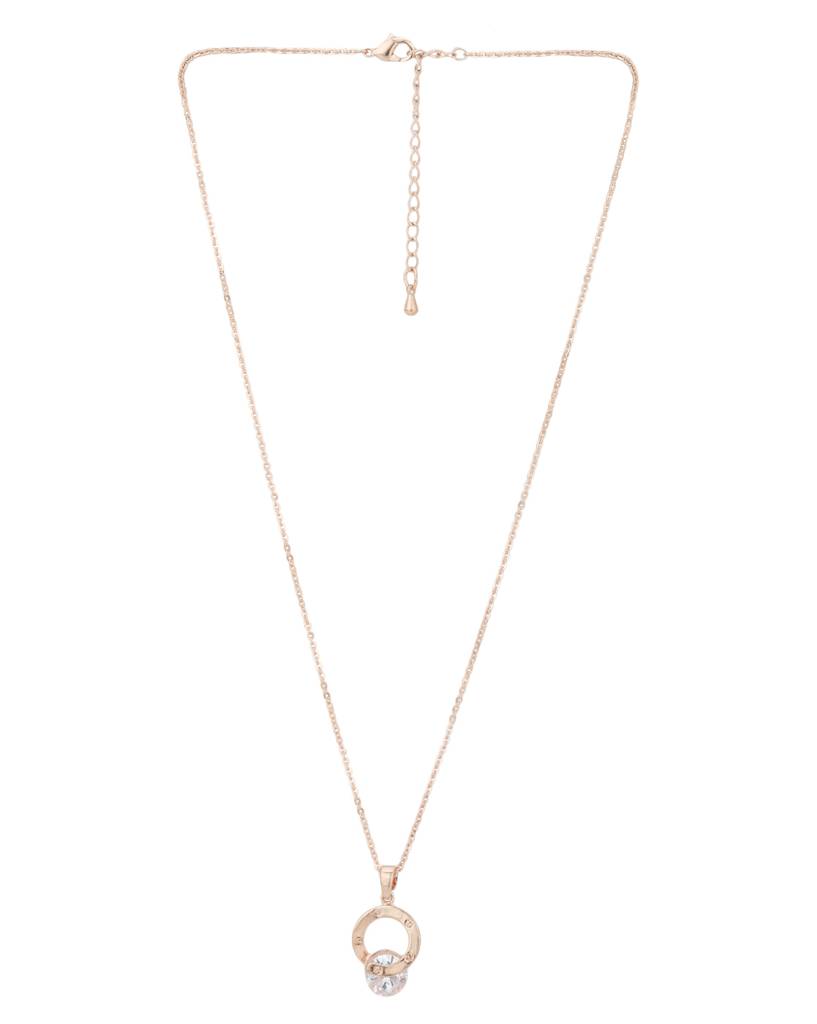 Carlton London Women Rose Gold-Plated Cubic Zirconia Stone Pendant With Chain : FJN2305