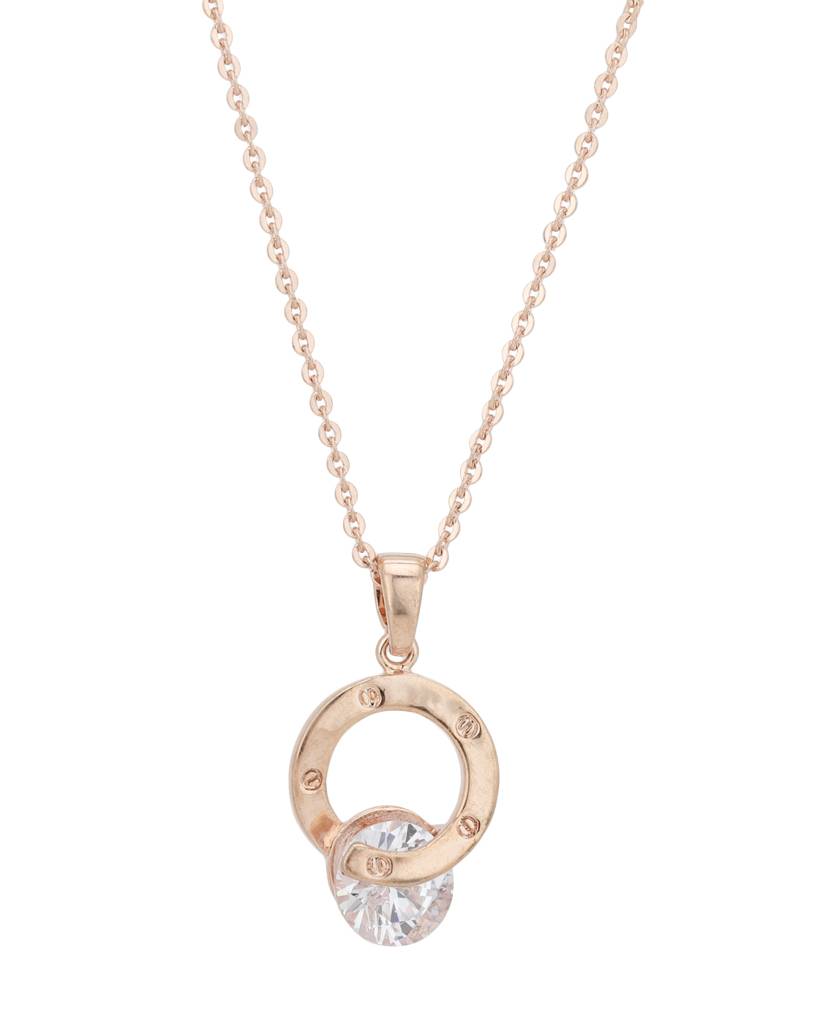 Carlton London Women Rose Gold-Plated Cubic Zirconia Stone Pendant With Chain : FJN2305