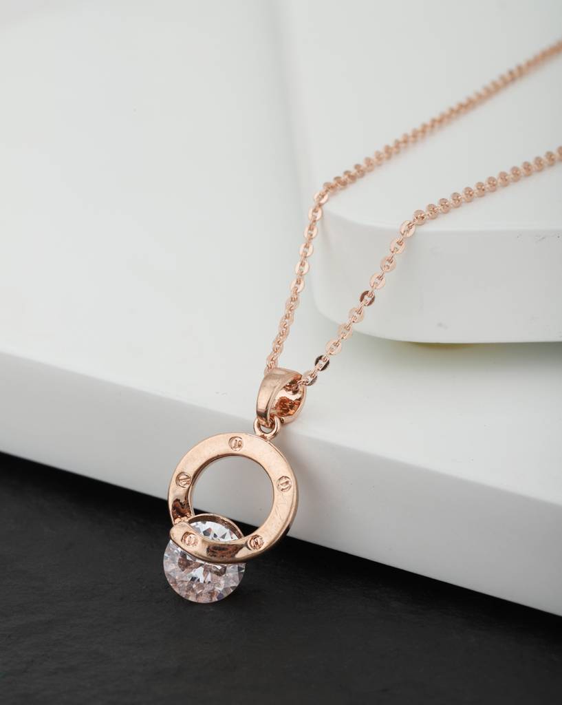 Carlton London Women Rose Gold-Plated Cubic Zirconia Stone Pendant With Chain : FJN2305