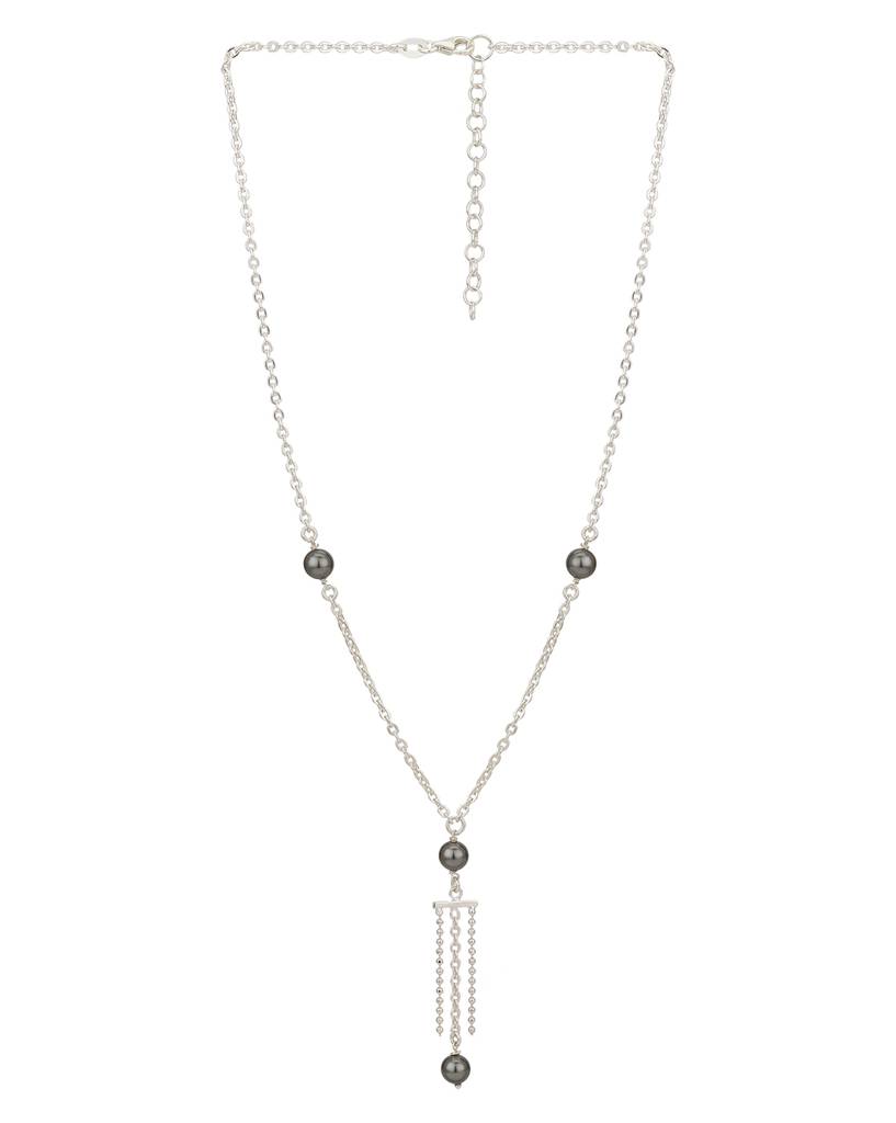 Carlton London Gun Metal-Toned Rhodium-Plated Tasselled & Beaded Necklace : FJN2868