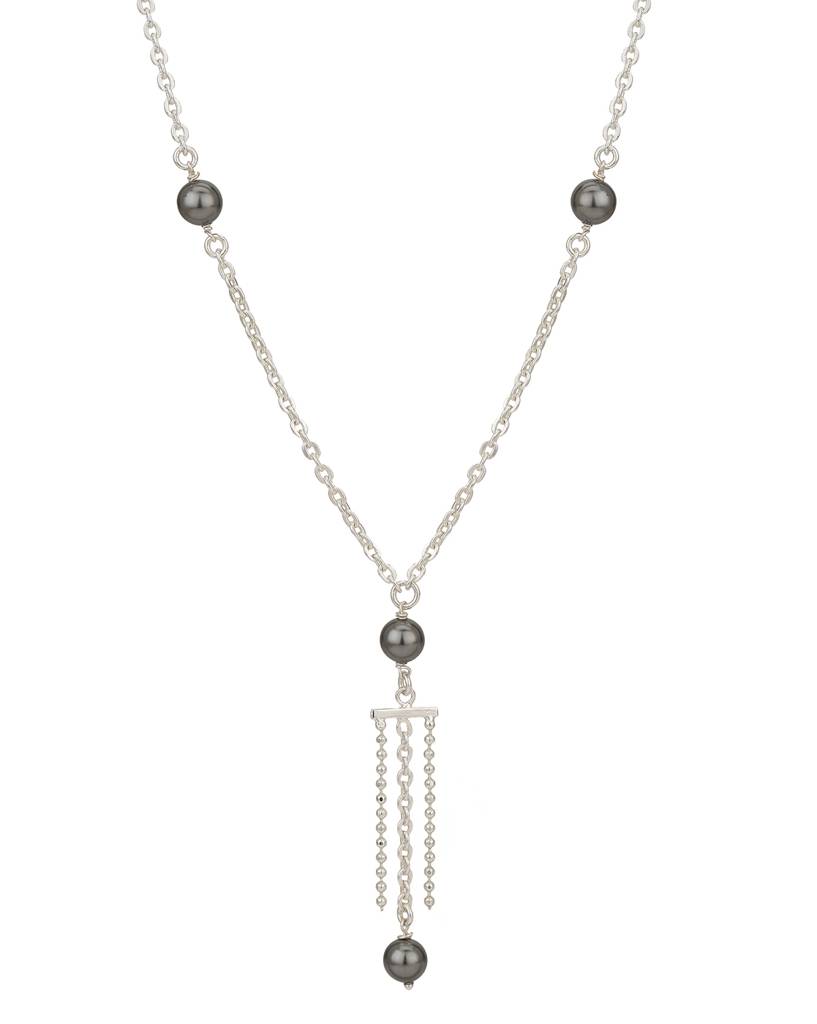 Carlton London Gun Metal-Toned Rhodium-Plated Tasselled & Beaded Necklace : FJN2868