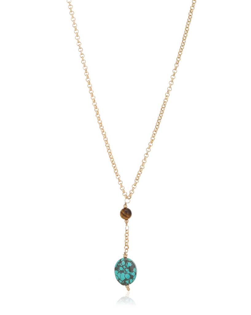 Carlton London Turquoise Blue & Brown Gold-Plated Beaded Necklace : FJN2920