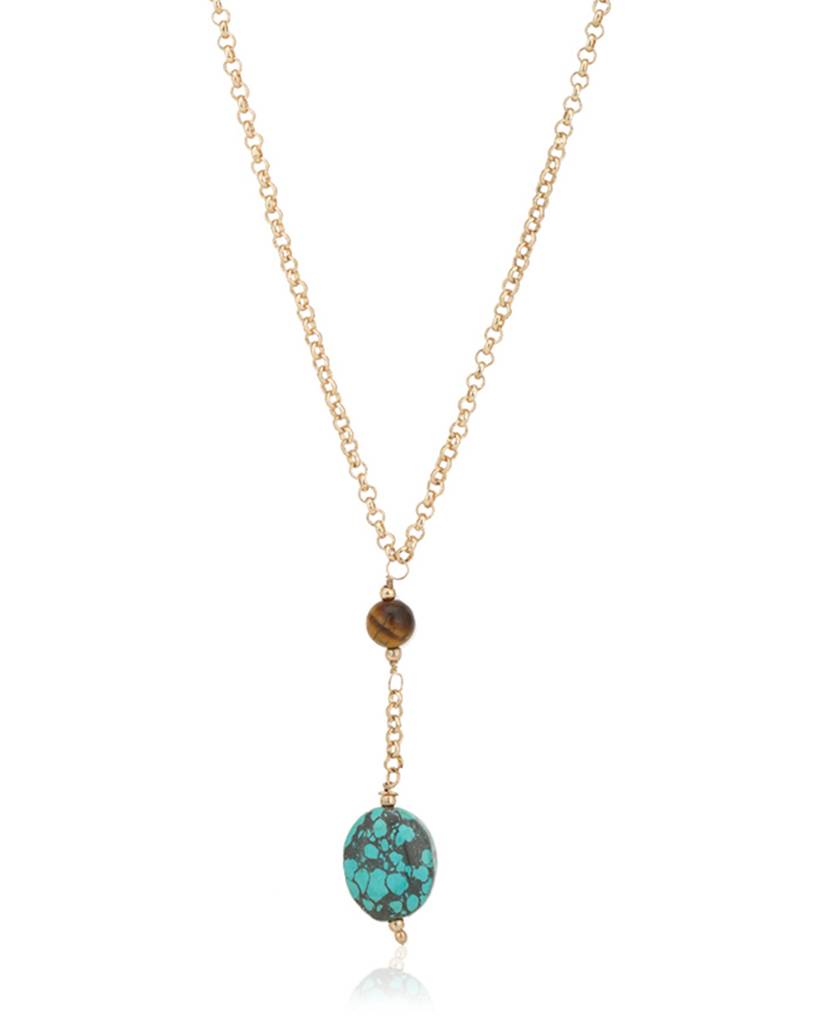 Carlton London Turquoise Blue & Brown Gold-Plated Beaded Necklace : FJN2920