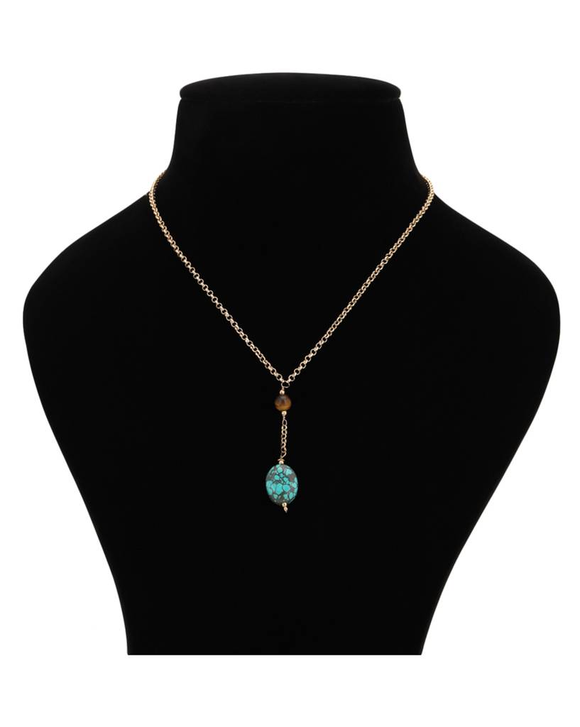 Carlton London Turquoise Blue & Brown Gold-Plated Beaded Necklace : FJN2920