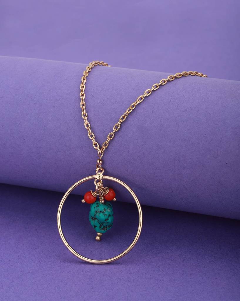 Carlton London Turquoise Blue & Red Gold-Plated Beaded Necklace : FJN2930