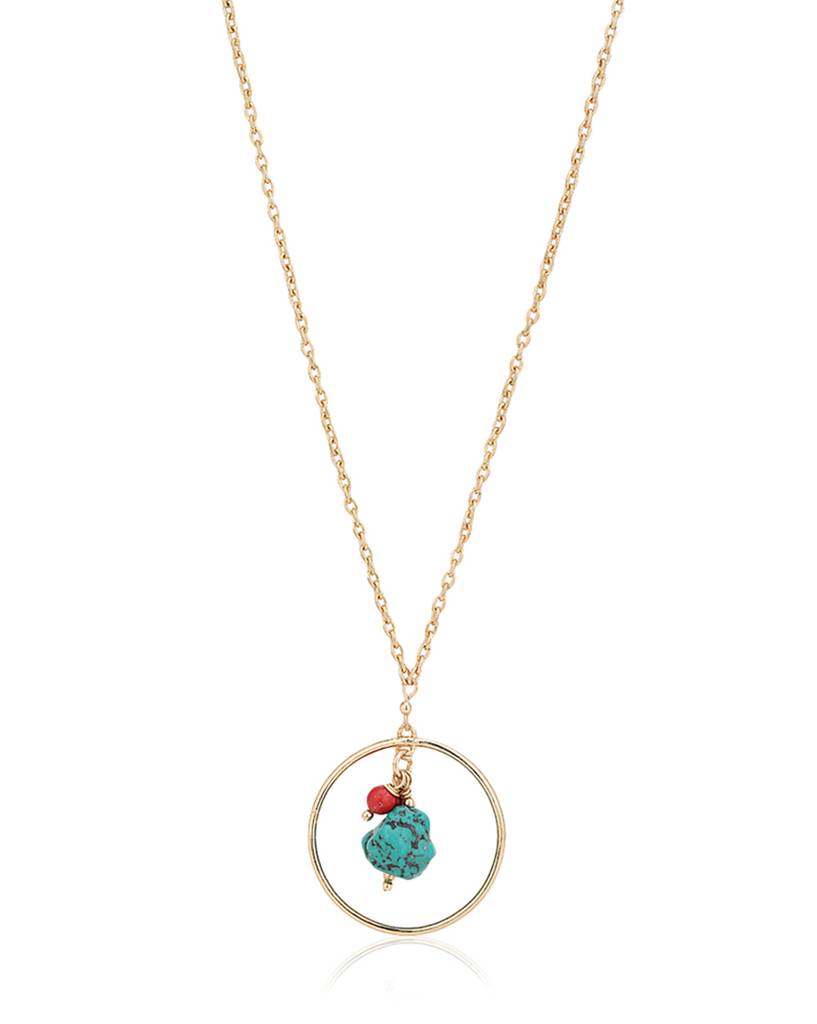Carlton London Turquoise Blue & Red Gold-Plated Beaded Necklace : FJN2930
