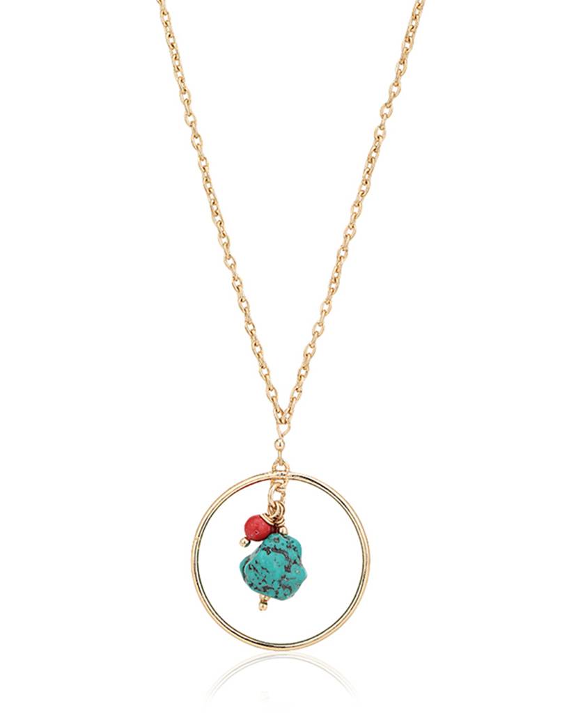 Carlton London Turquoise Blue & Red Gold-Plated Beaded Necklace : FJN2930