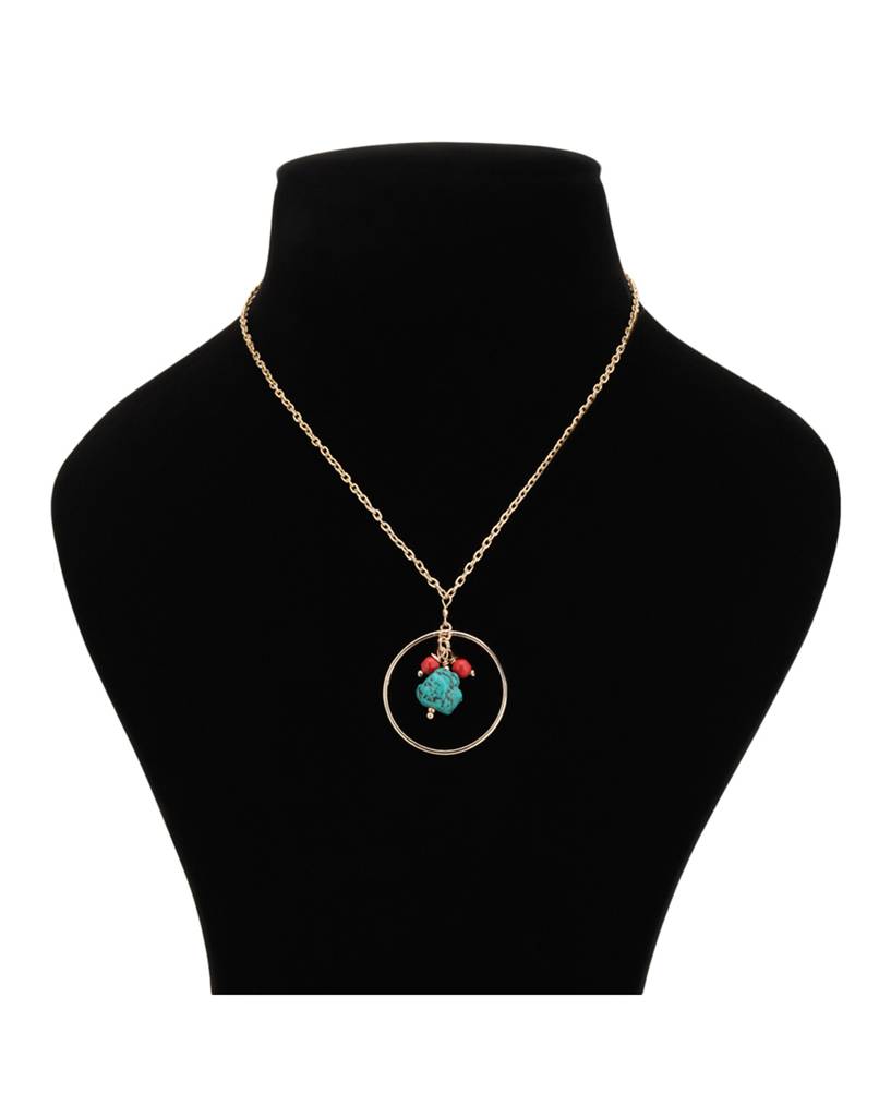 Carlton London Turquoise Blue & Red Gold-Plated Beaded Necklace : FJN2930
