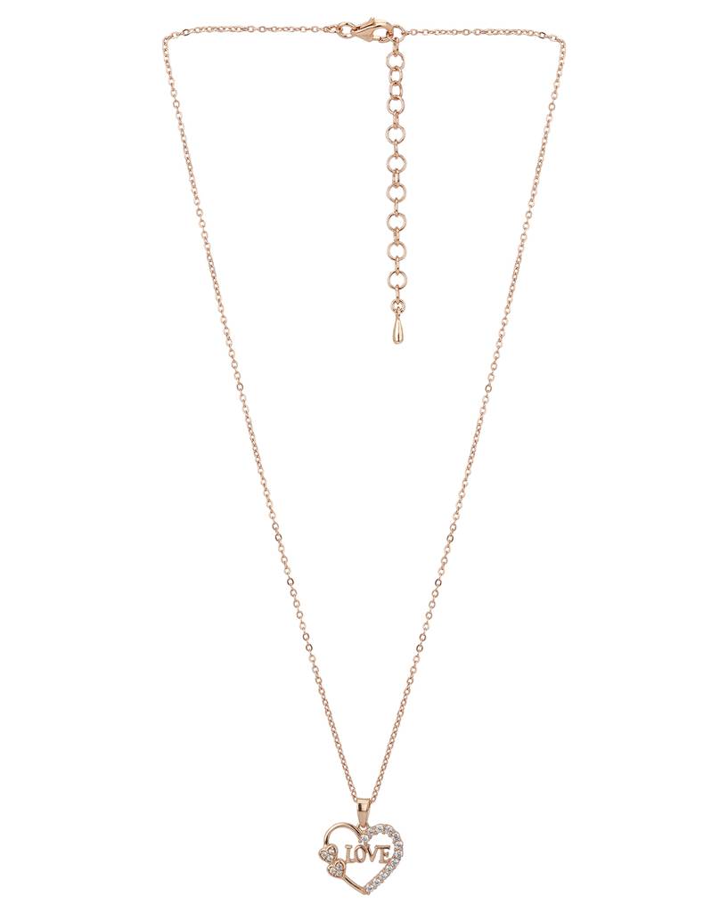 Carlton London Rose Gold-Plated Cz-Studded Heart Shaped Pendant With Chain : FJN2973