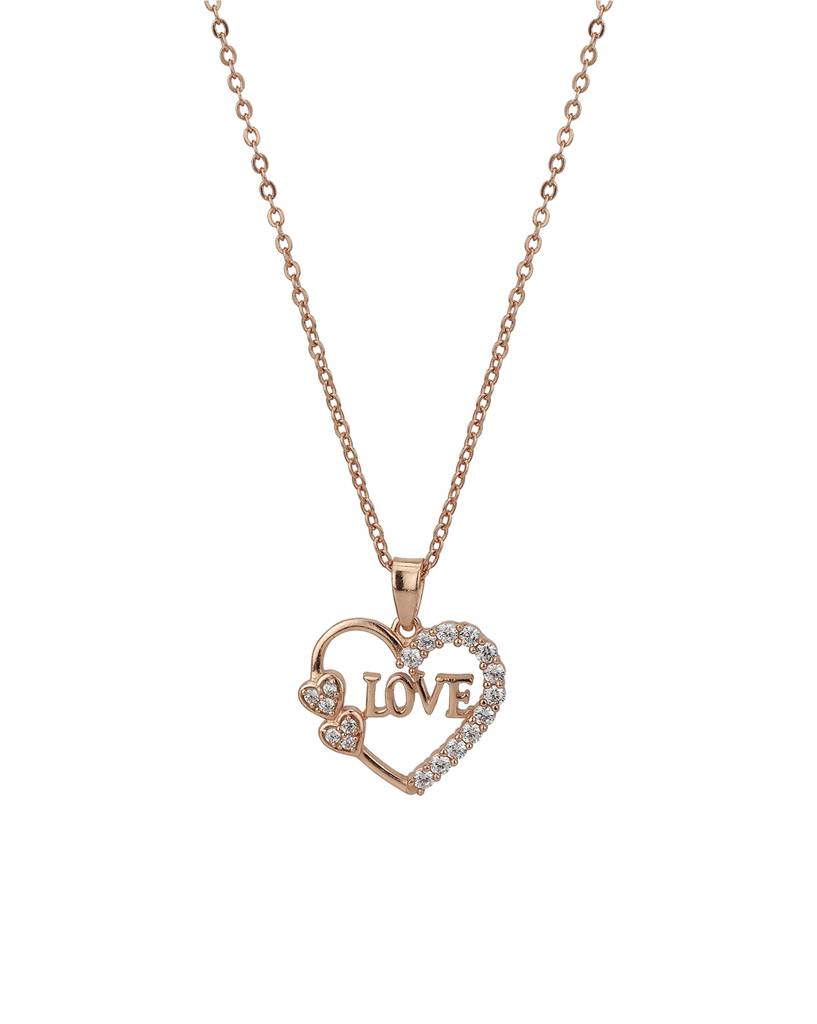 Carlton London Rose Gold-Plated Cz-Studded Heart Shaped Pendant With Chain : FJN2973