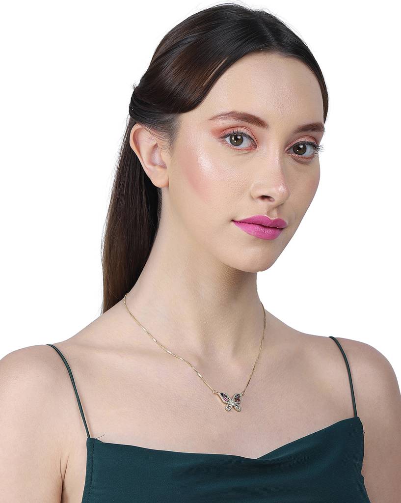 Carlton London Women Gold Plated Multi Coloured Necklace : FJN3115