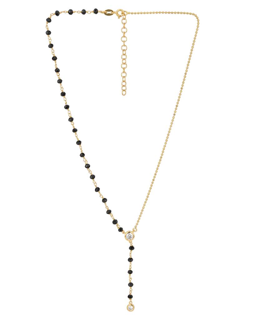 Carlton London Women Black & Gold-Toned, Artificial Stone Studded Mangalsutra : FJN3244