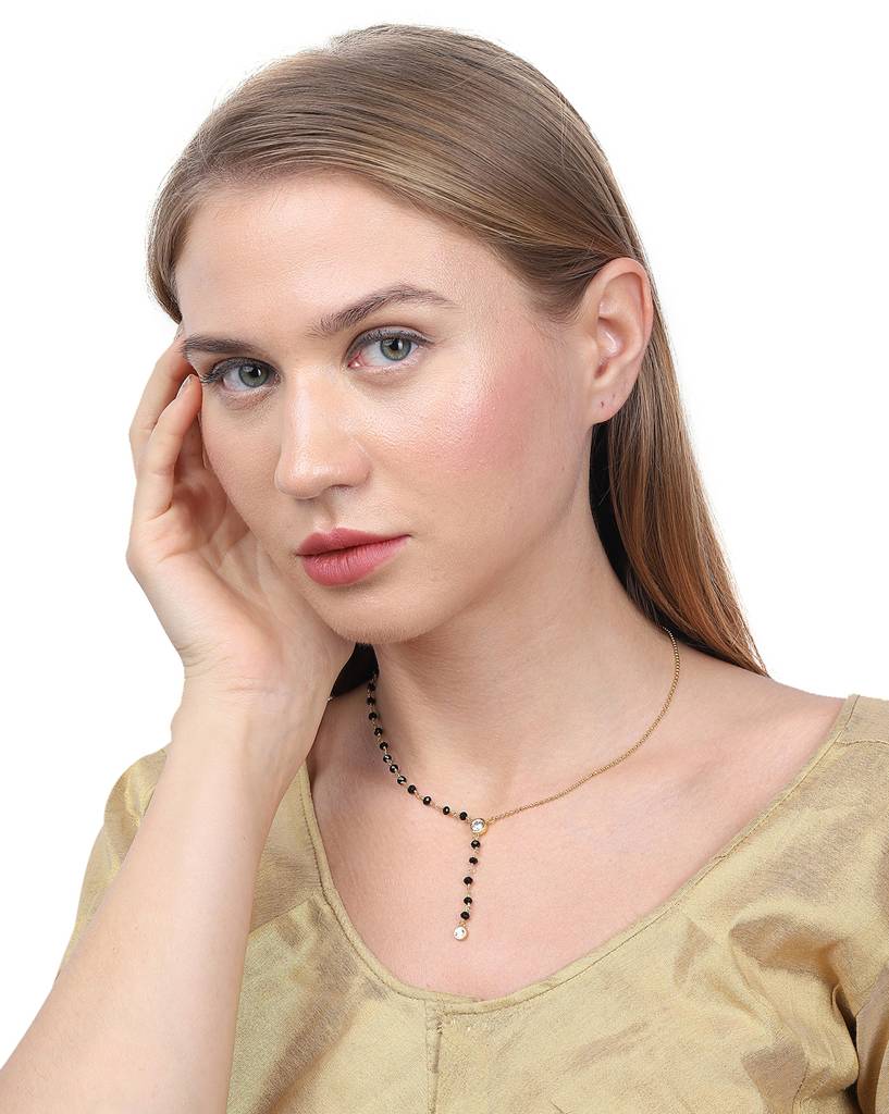 Carlton London Women Black & Gold-Toned, Artificial Stone Studded Mangalsutra : FJN3244