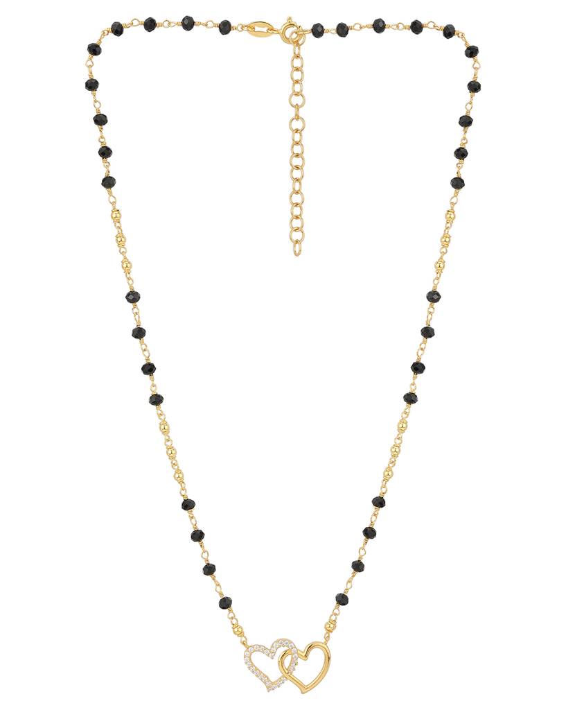 Women Black & Gold-Toned Artificial Stone Studded Mangalsutra : FJN3250