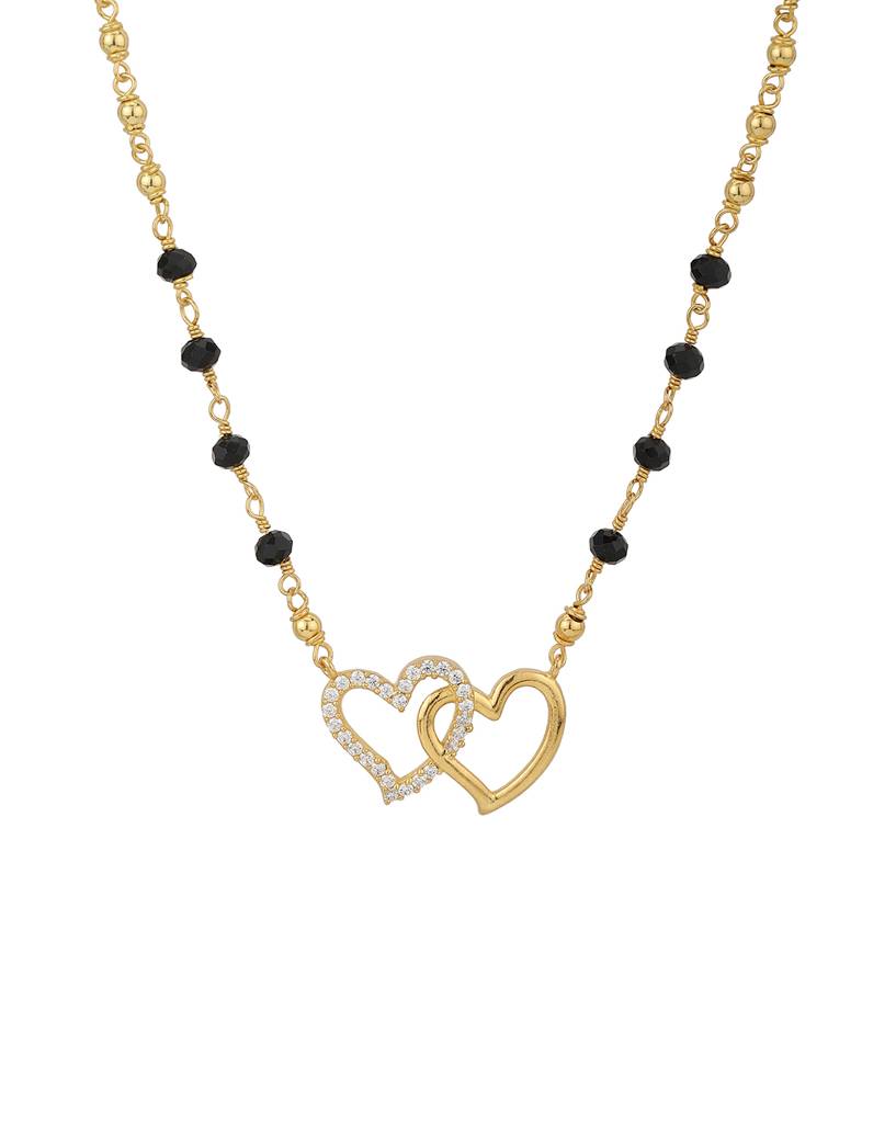 Women Black & Gold-Toned Artificial Stone Studded Mangalsutra : FJN3250