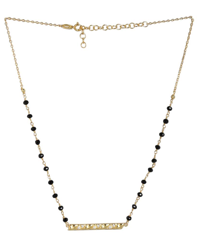 Carlton London Women Black & Gold-Toned Artificial Stone Studded Mangalsutra : FJN3258