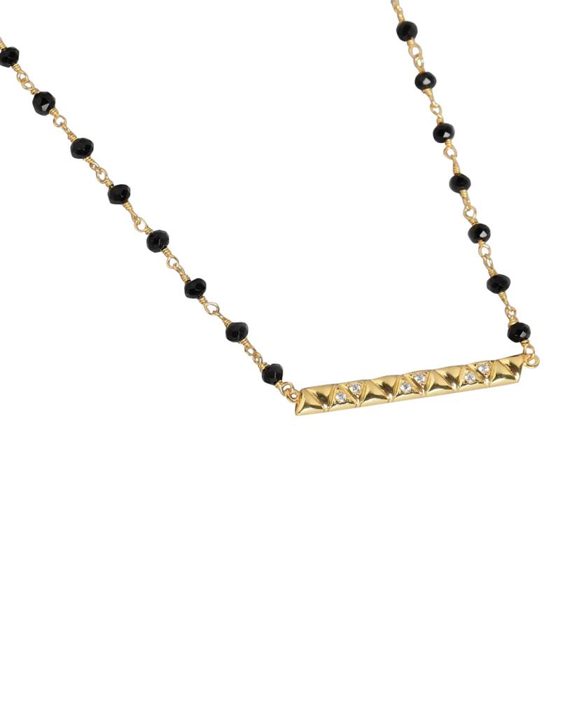 Carlton London Women Black & Gold-Toned Artificial Stone Studded Mangalsutra : FJN3258