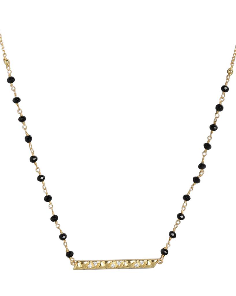 Carlton London Women Black & Gold-Toned Artificial Stone Studded Mangalsutra : FJN3258