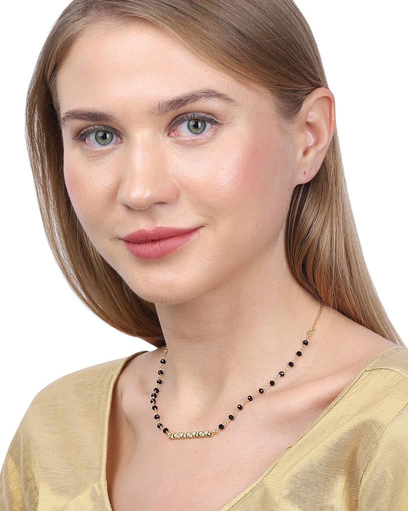 Carlton London Women Black & Gold-Toned Artificial Stone Studded Mangalsutra : FJN3258