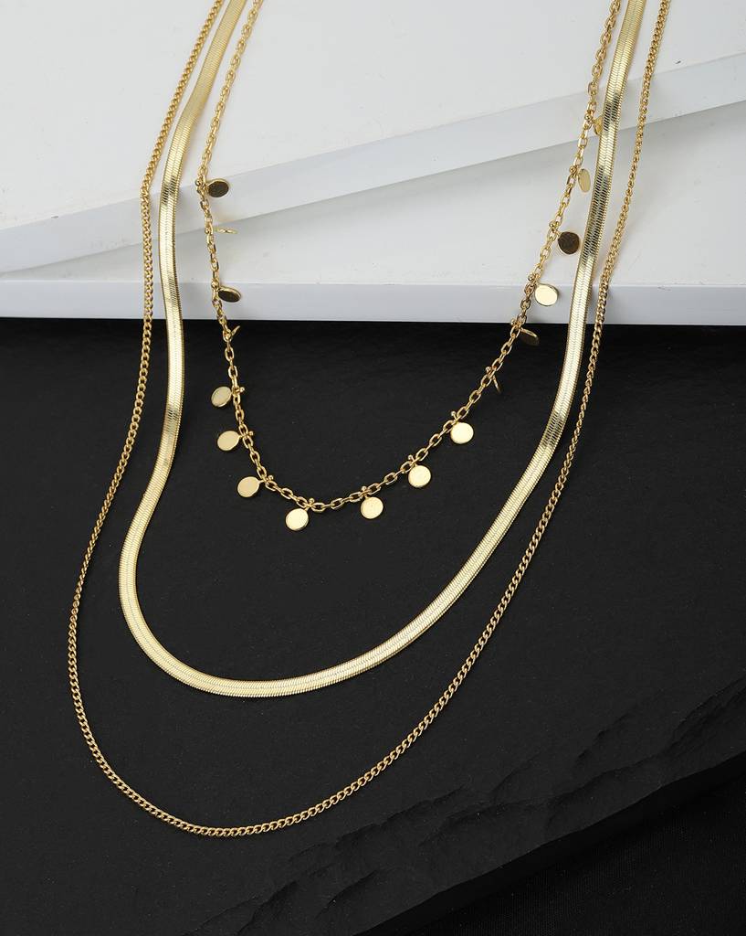 Carlton London Gold-Toned Brass Gold-Plated Layered Necklace : FJN3266