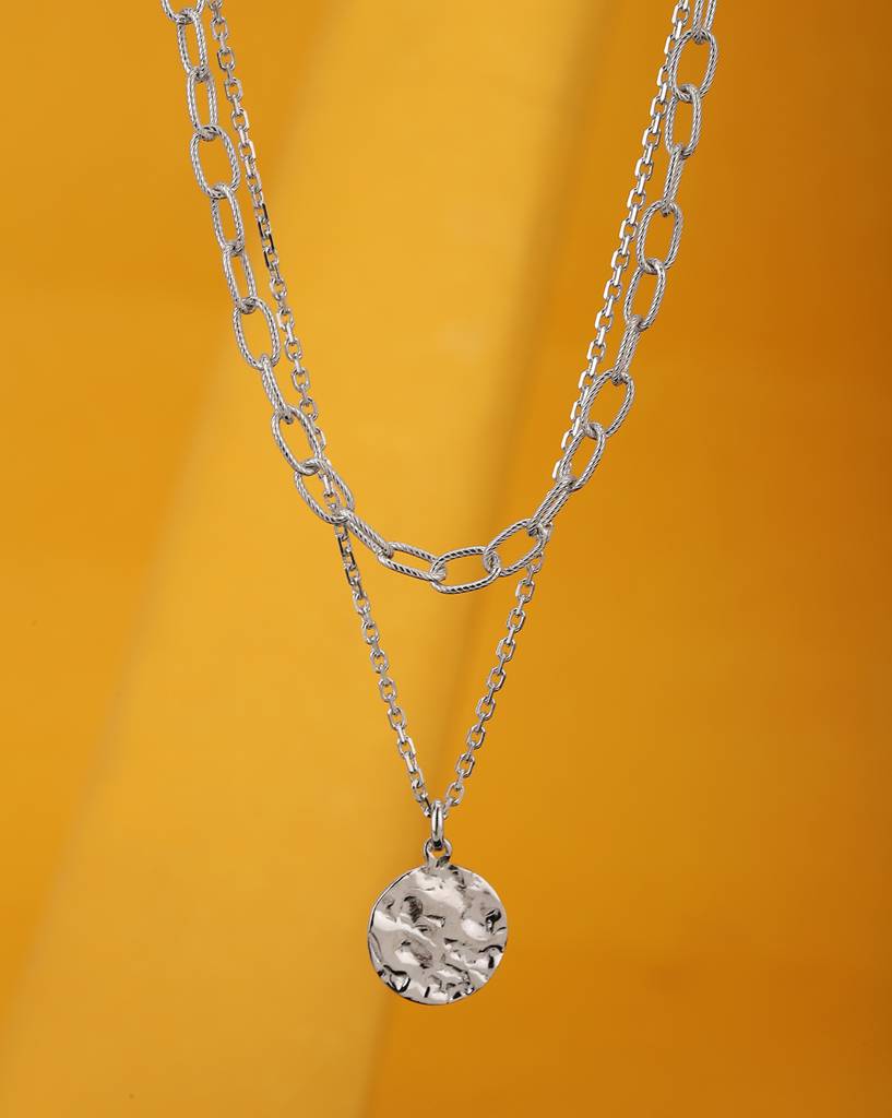 Carlton London Silver-Toned Brass Rhodium-Plated Layered Necklace : FJN3272