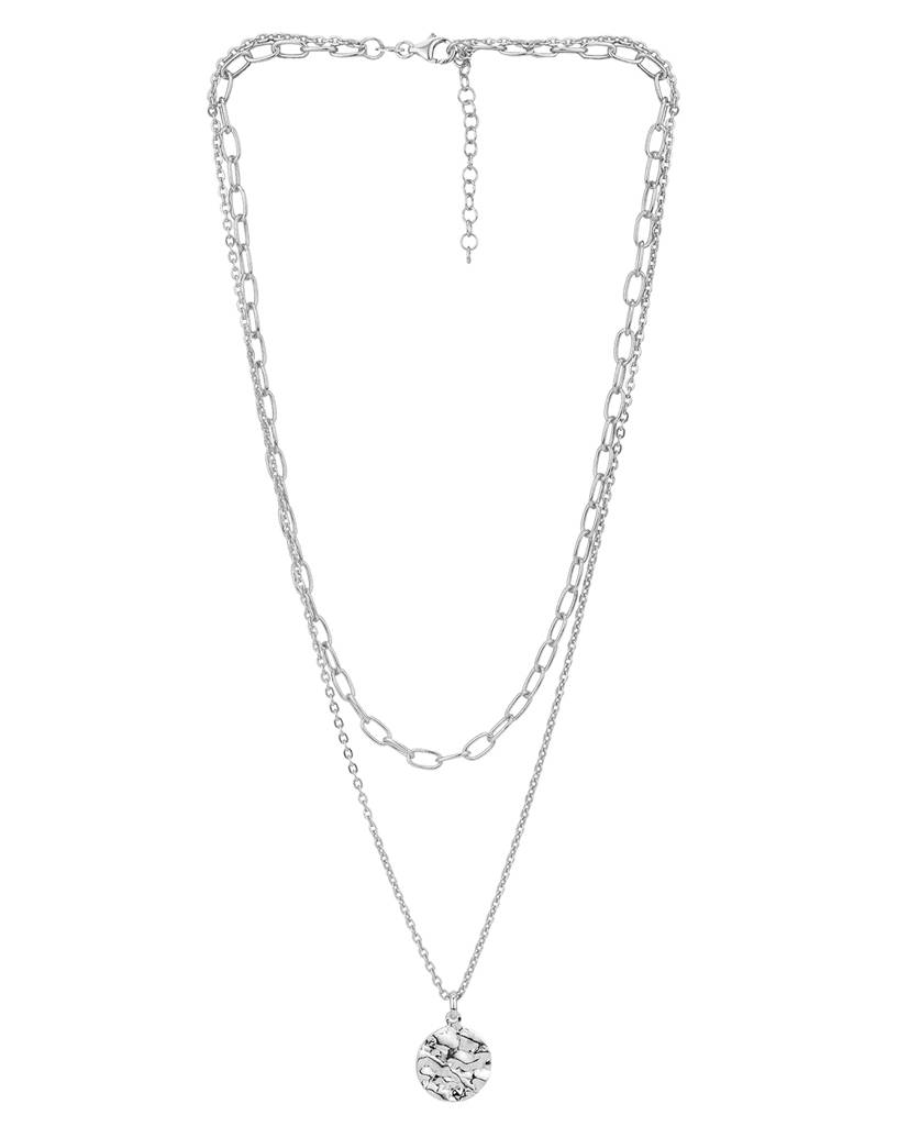 Carlton London Silver-Toned Brass Rhodium-Plated Layered Necklace : FJN3272