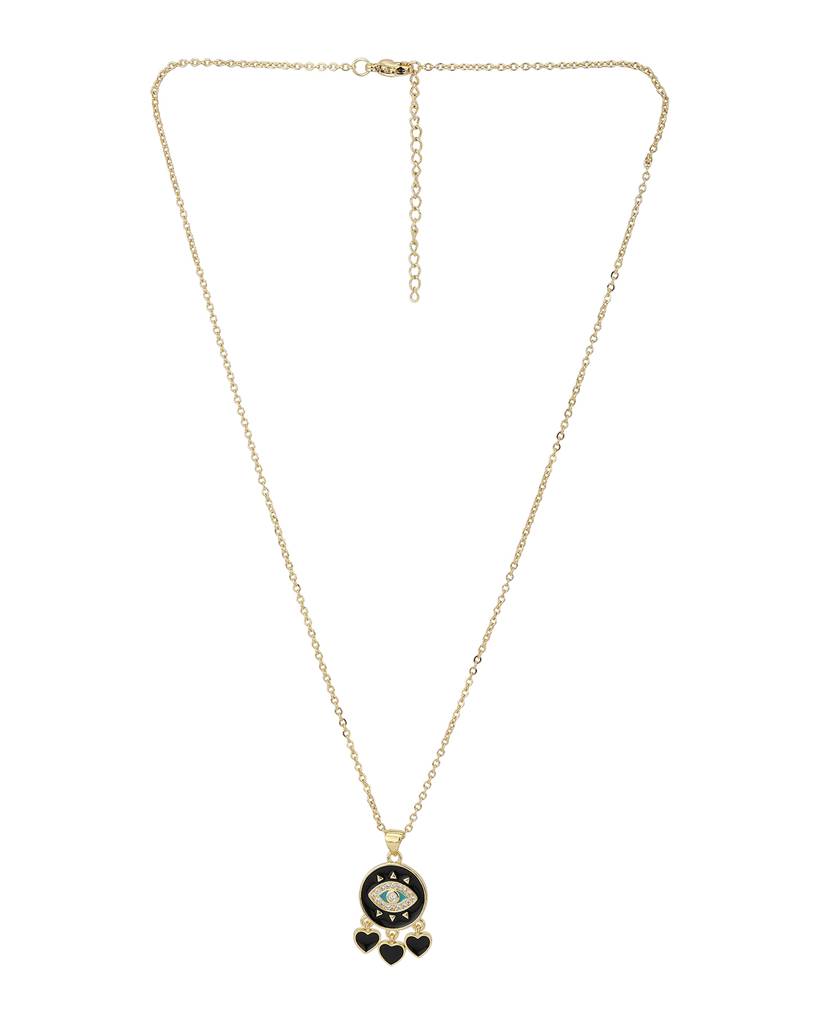 Carlton London Women Black Gold-Plated Cz Studded Evil Eye Pendant With Chain : FJN3350