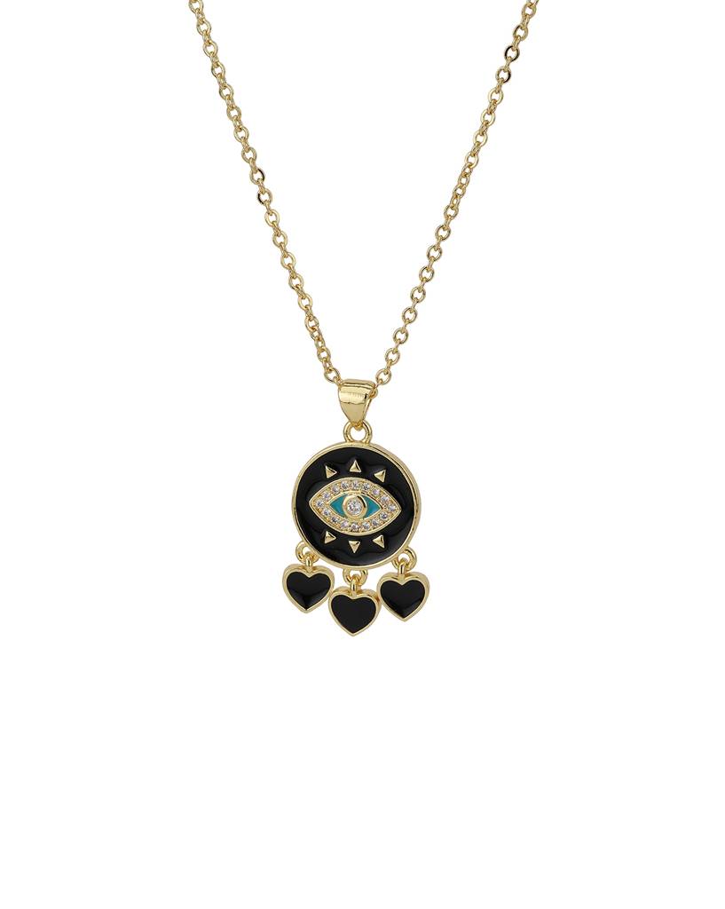 Carlton London Women Black Gold-Plated Cz Studded Evil Eye Pendant With Chain : FJN3350