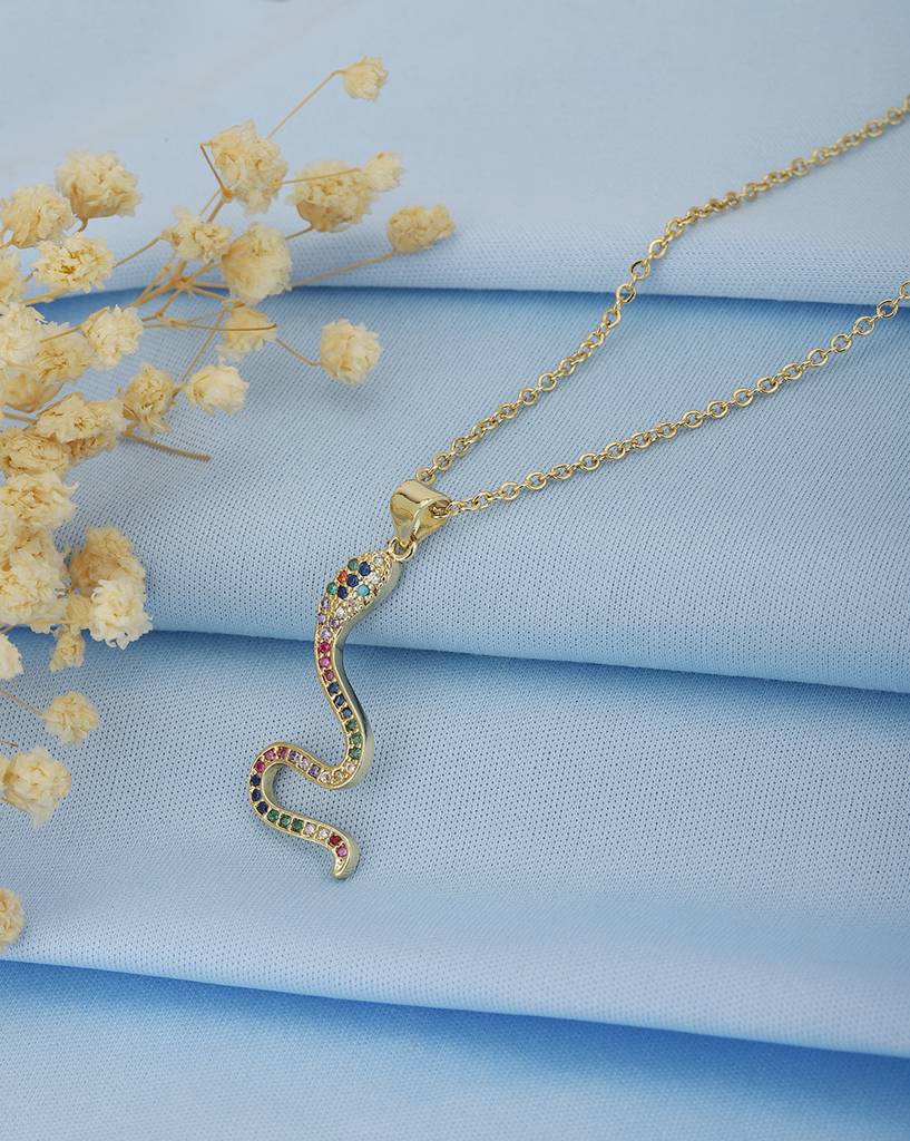 Carlton London Gold-Plated Cz-Studded Snake-Shaped Necklace : FJN3355