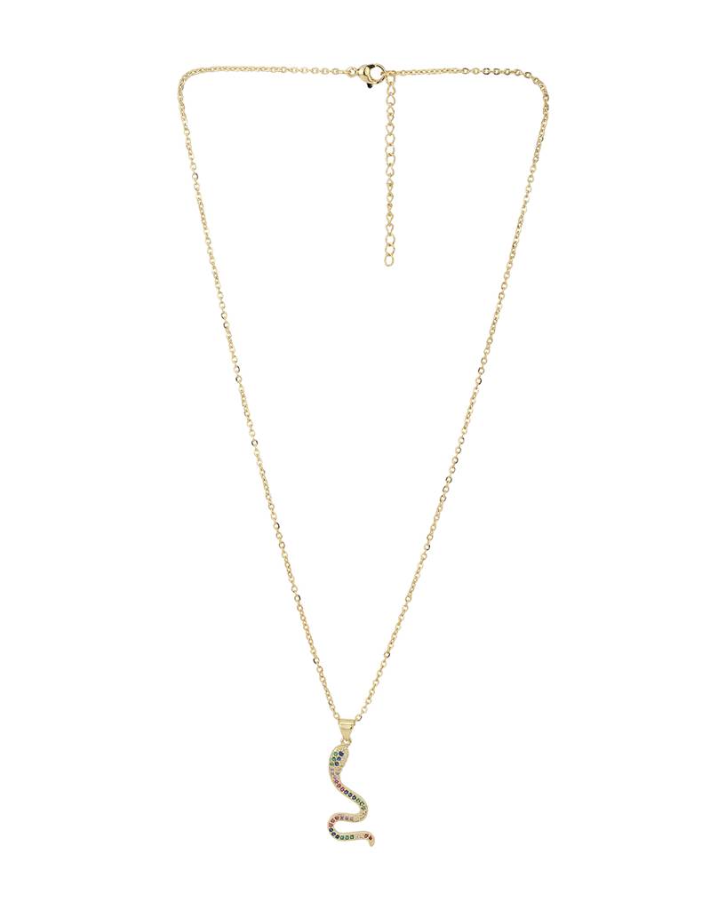 Carlton London Gold-Plated Cz-Studded Snake-Shaped Necklace : FJN3355