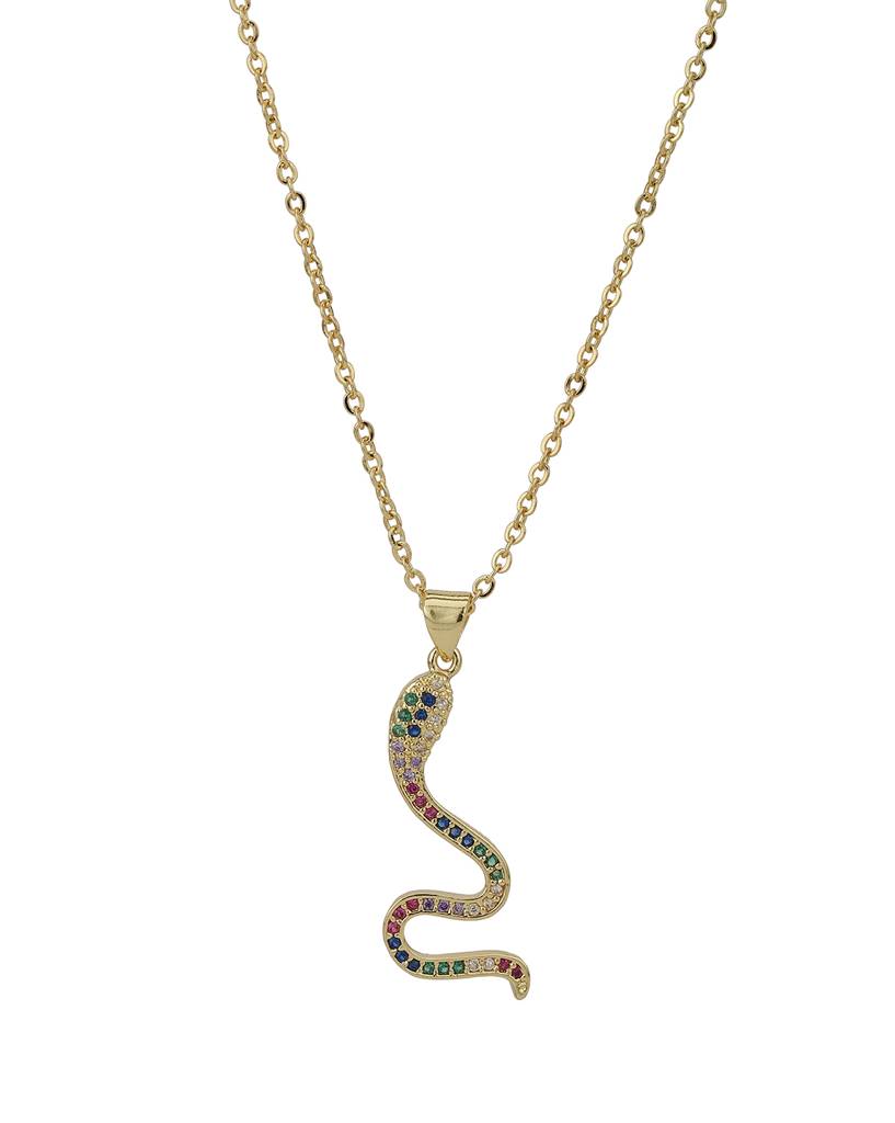 Carlton London Gold-Plated Cz-Studded Snake-Shaped Necklace : FJN3355