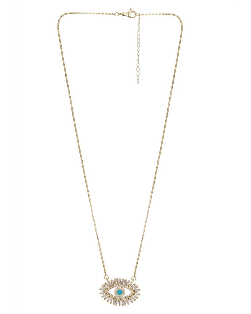 Carlton London Blue Gold-Plated Cz Studded Evil Eye Necklace : FJN3357