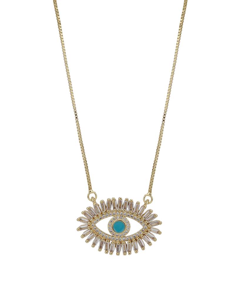 Carlton London Blue Gold-Plated Cz Studded Evil Eye Necklace : FJN3357