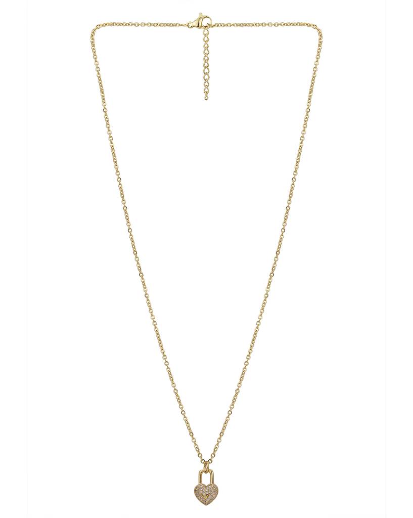 Carlton London Gold-Plated Cz Studded Heart Shaped Pendant With Chain : FJN3358