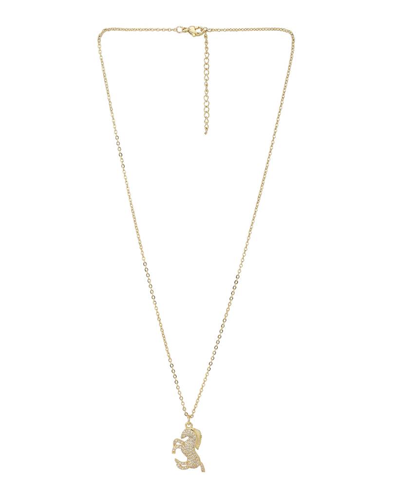 Carlton London Women Gold-Plated Cz Studded Horse Shaped Pendant With Chain : FJN3359