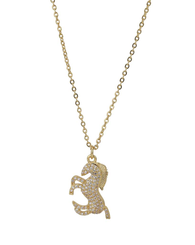 Carlton London Women Gold-Plated Cz Studded Horse Shaped Pendant With Chain : FJN3359