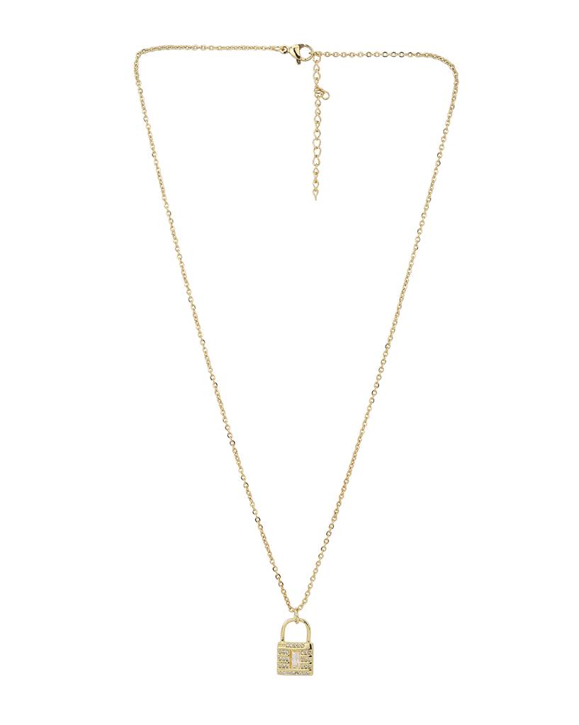 Carlton London Gold-Plated Cz-Studded Lock-Shaped Necklace : FJN3363