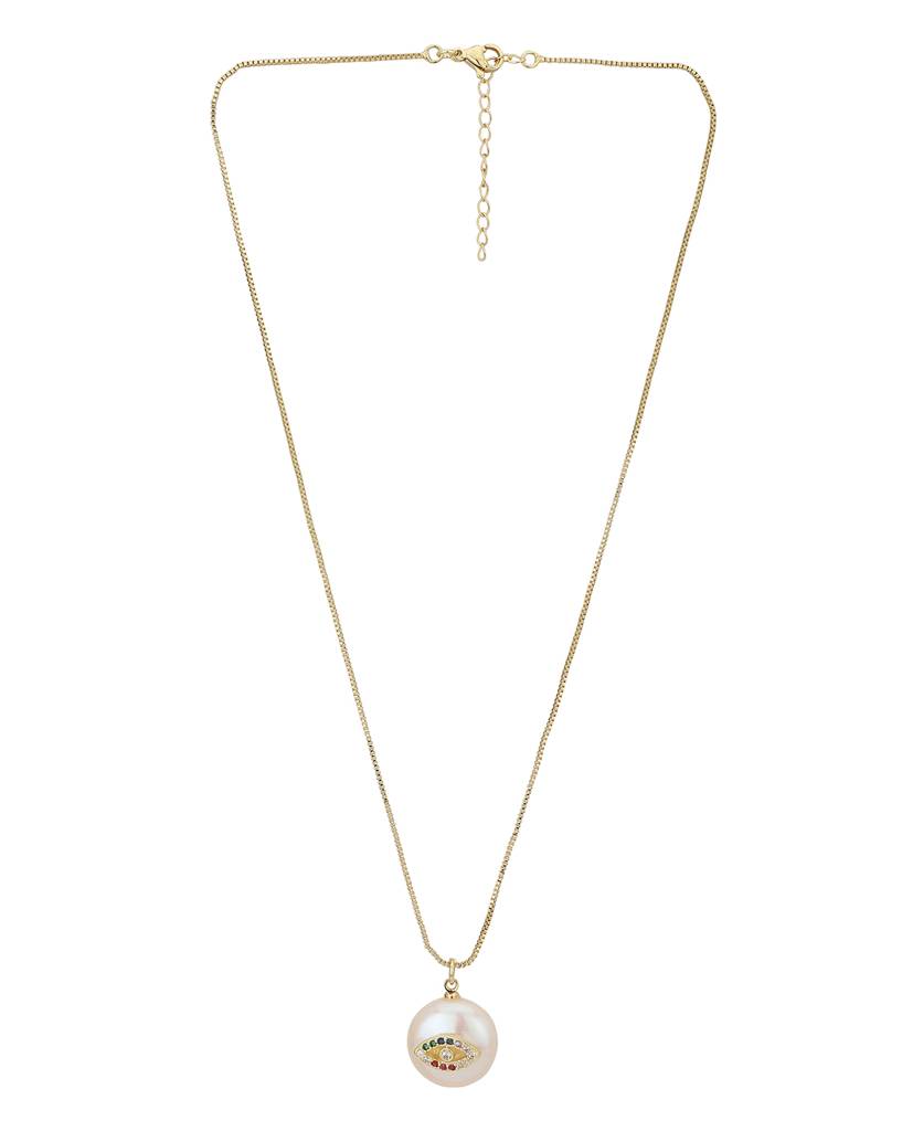 Carlton London Brass Cubic Zirconia Gold-Plated Necklace : FJN3367