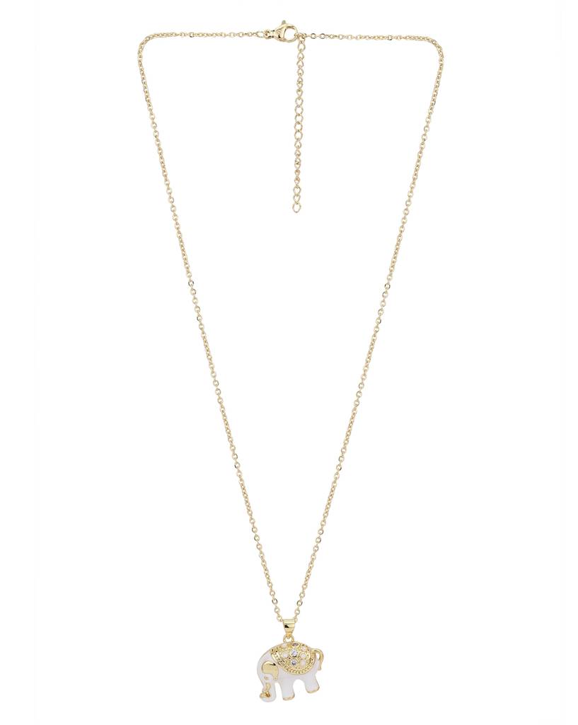 Carlton London White & Gold-Toned Brass Elephant Shaped Necklace : FJN3371
