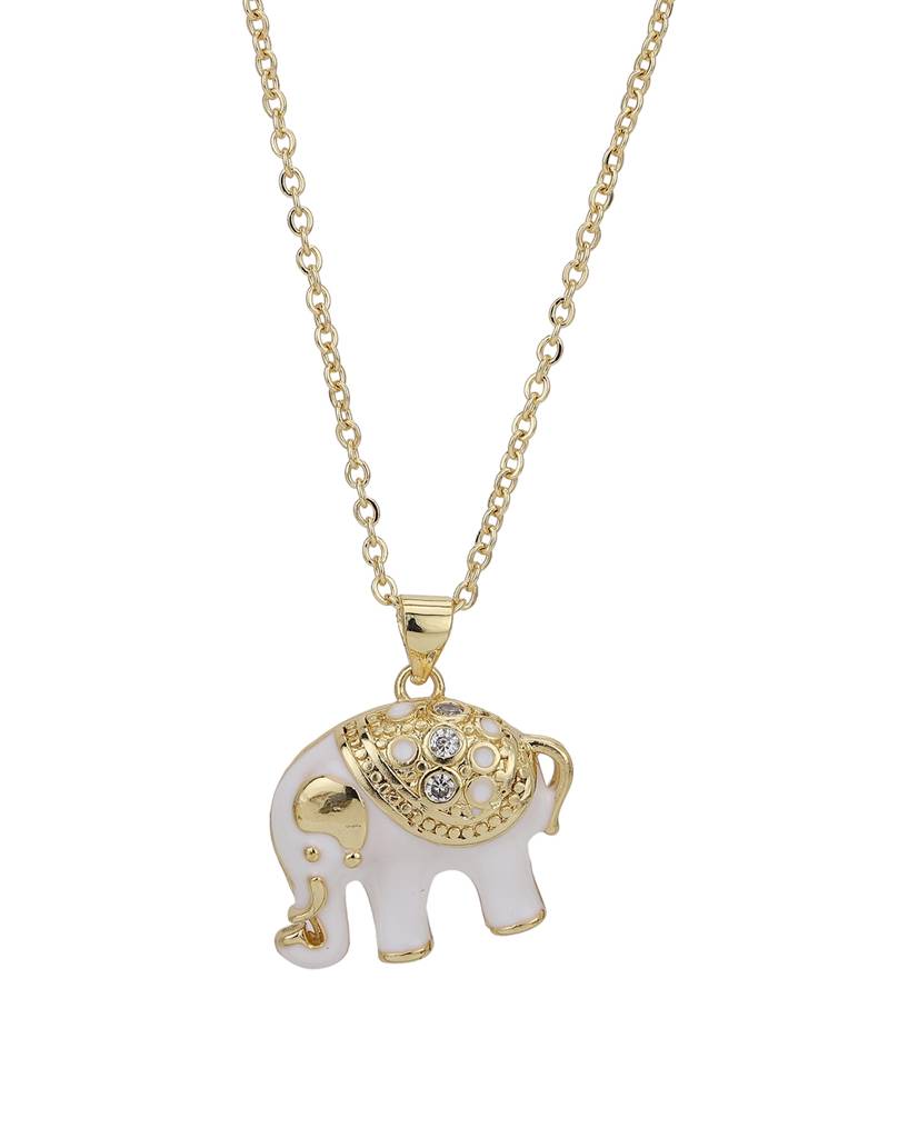 Carlton London White & Gold-Toned Brass Elephant Shaped Necklace : FJN3371