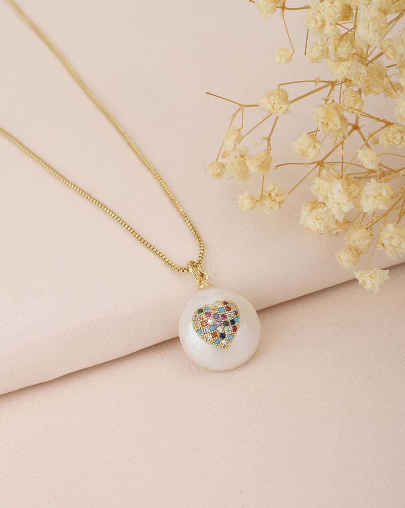 Carlton London White Gold-Plated Cz-Studded Beaded Heart-Shaped Necklace : FJN3374