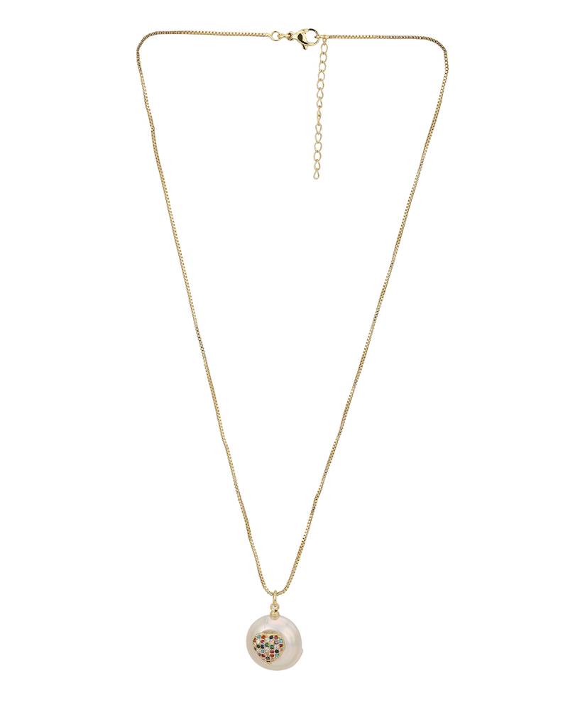Carlton London White Gold-Plated Cz-Studded Beaded Heart-Shaped Necklace : FJN3374
