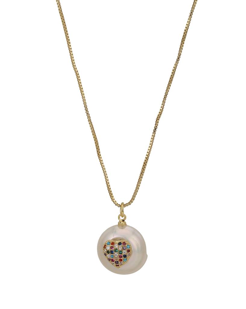 Carlton London White Gold-Plated Cz-Studded Beaded Heart-Shaped Necklace : FJN3374