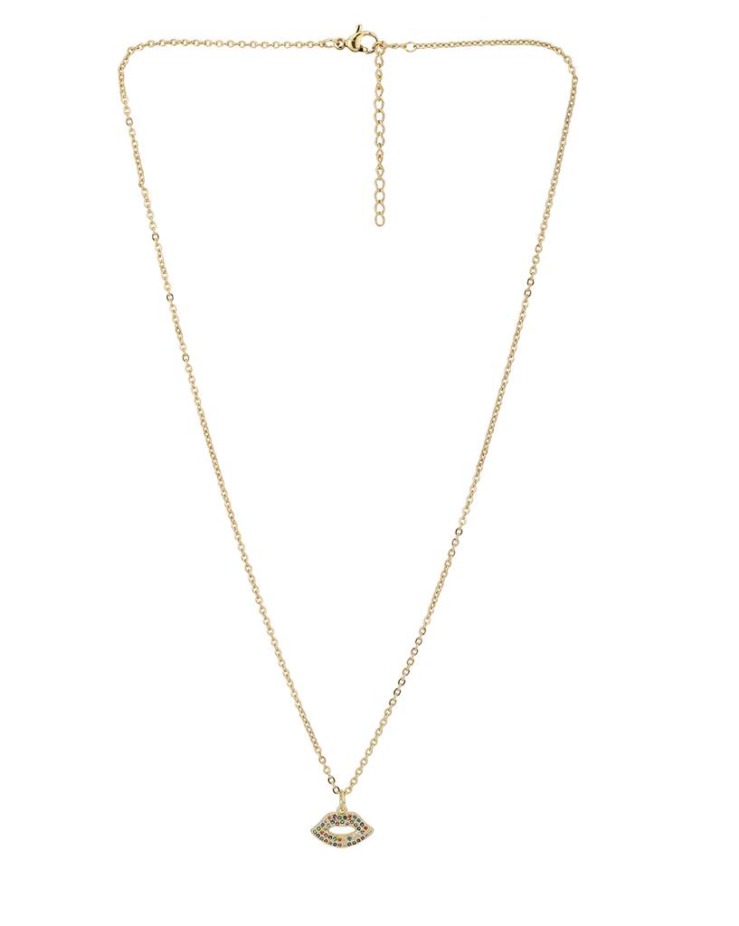 Carlton London Gold-Toned & White Brass Lips Shaped Stone Studded Necklace : FJN3375