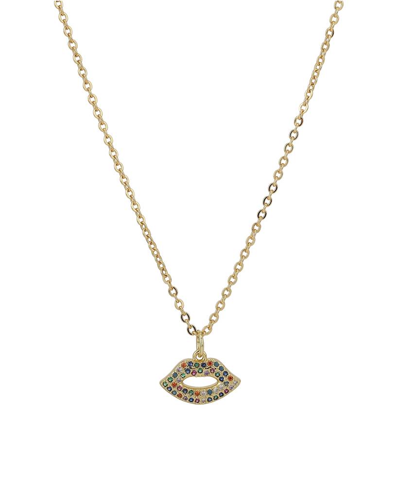 Carlton London Gold-Toned & White Brass Lips Shaped Stone Studded Necklace : FJN3375