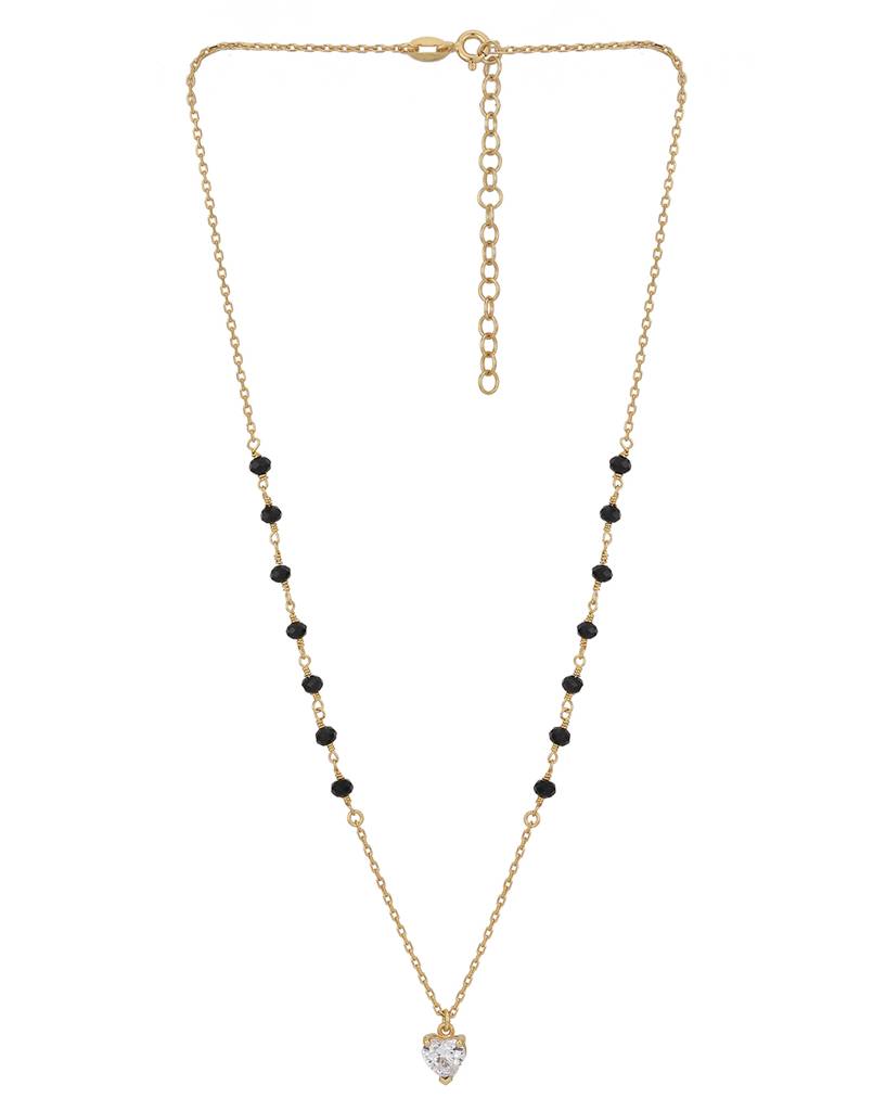 Gold-Plated & Black Crystal Studded Mangalsuta : FJN3703