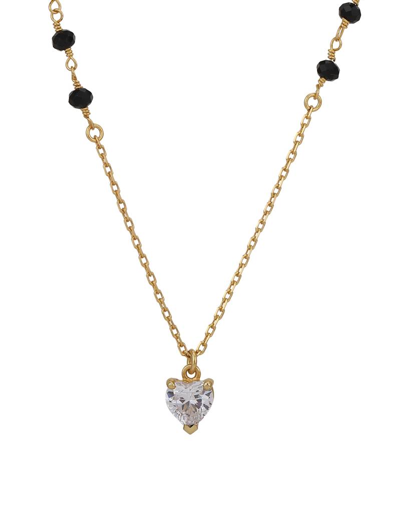 Gold-Plated & Black Crystal Studded Mangalsuta : FJN3703